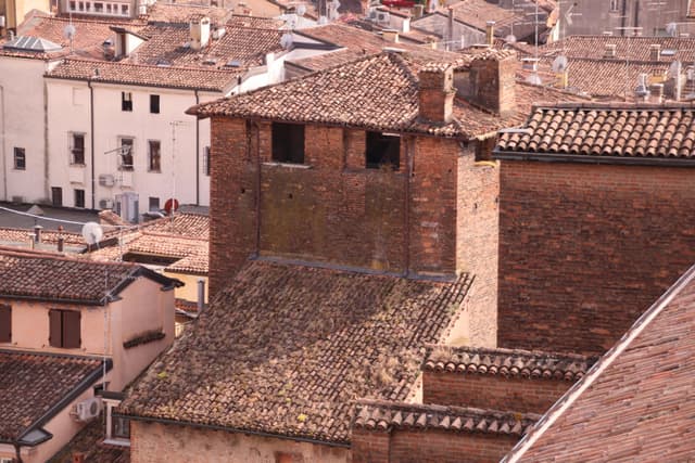 Aerial view of rustic rooftops in the historic city of Mantova, Lombardy, Italy